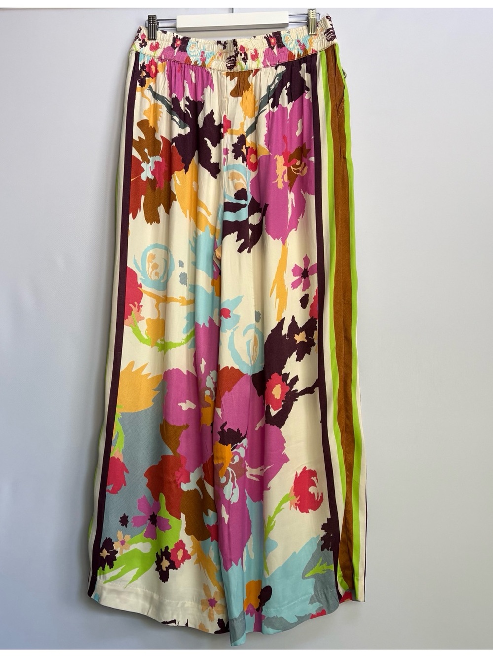 NWT Anthro Conditions Apply Imara Satin Vibrant Floral Print Wide-Leg Pants , XL - Picture 10 of 11